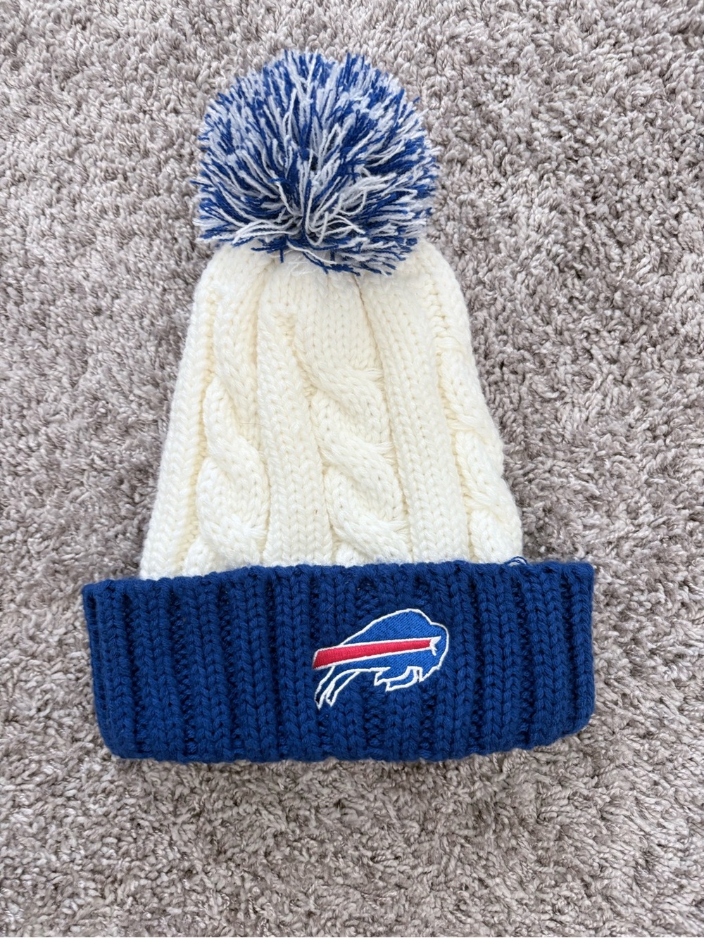 Buffalo David Bitton Kids Cable Knit Pom Beanie - White & Royal Blue